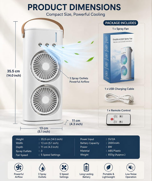 Portable Rechargeable Dual Fan
