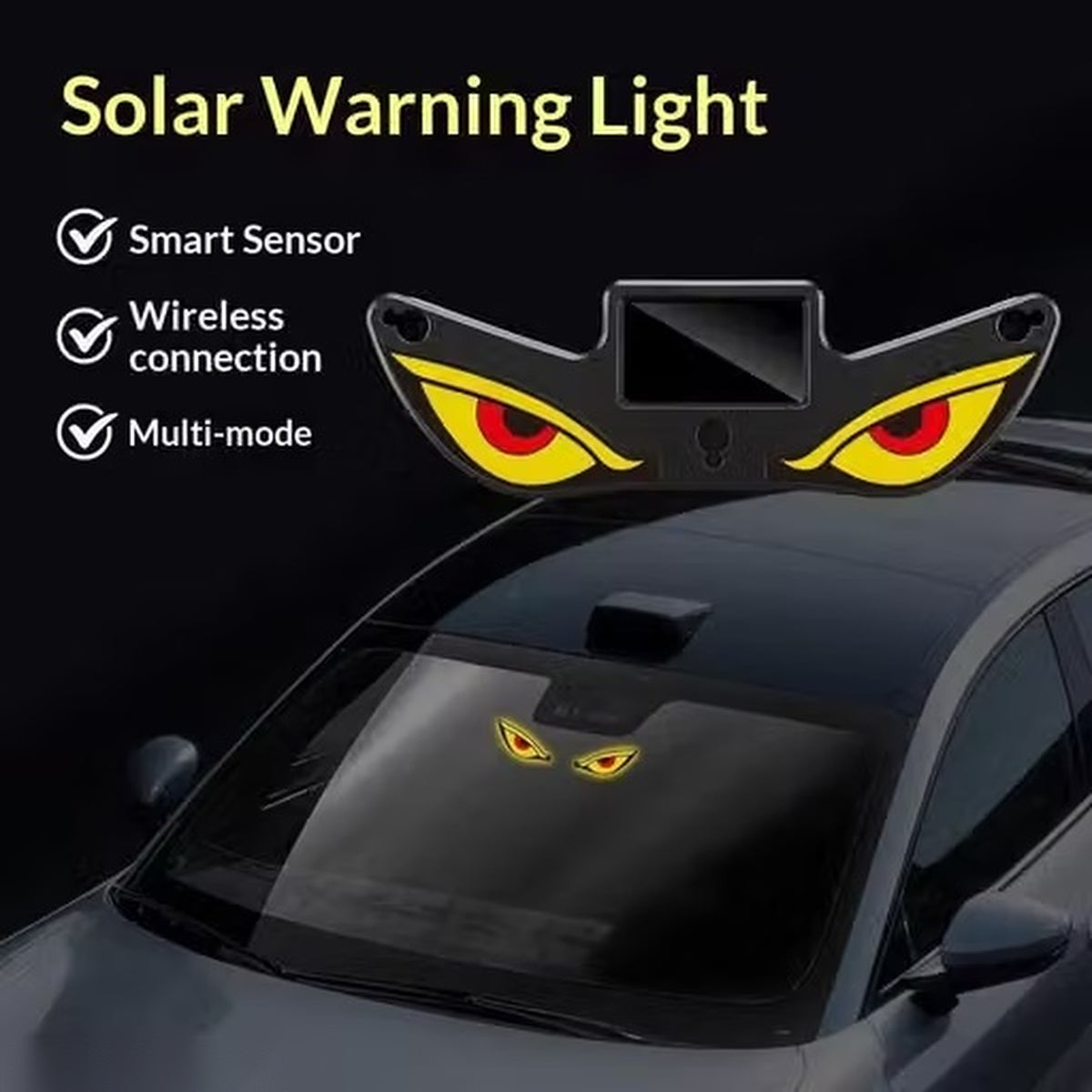 Solar Warning Light for Car – LED Eye Design with Smart Sensor & Wireless Multi-Mode Lighting