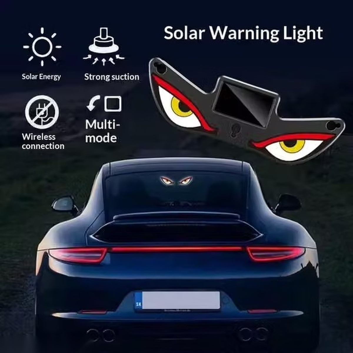 Solar Warning Light for Car – LED Eye Design with Smart Sensor & Wireless Multi-Mode Lighting
